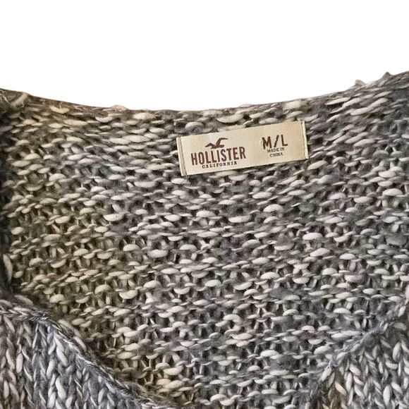 VTG Hollister M/L Cardiagan Sweater Gray Open Front Fringe Cowgirl Hippie - Picture 2 of 5